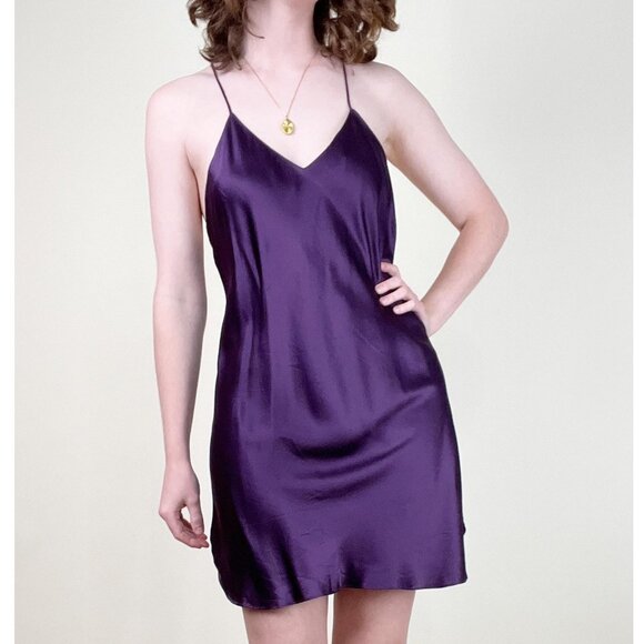 Vintage 100% Silk Mini Slip Dress Low Open Back Sexy Chemise Lingerie 90s Y2K - Picture 1 of 8